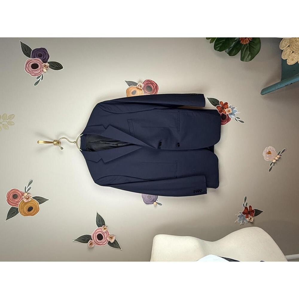 Theory Men's Navy Wool Blazer Two Button Pleated Blazer Jacket - Size - 38